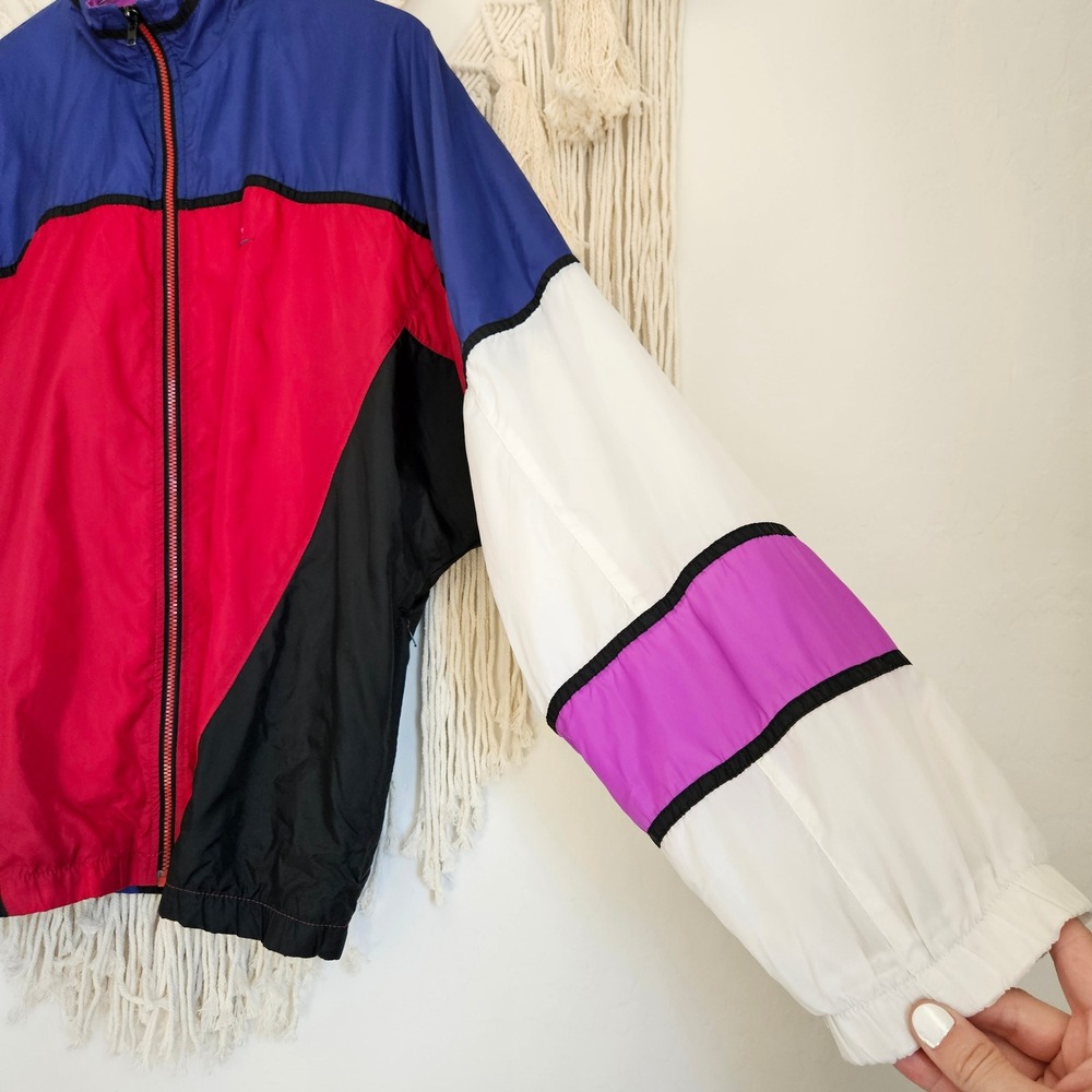 Nike Vintage 90s Style Colorblock Windbreaker Jacket Red Blue Purple Womens L - Picture 6 of 11